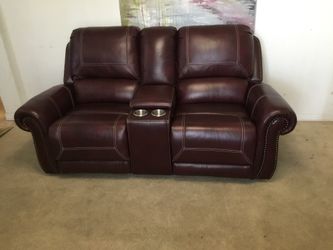 Burgundy Brown Reclining Leather Loveseat