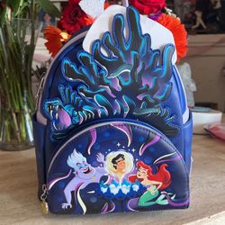 12 Loungefly Disney The Little Mermaid Ursula’s Lair Glow-in-the-Dark Mini Backpack