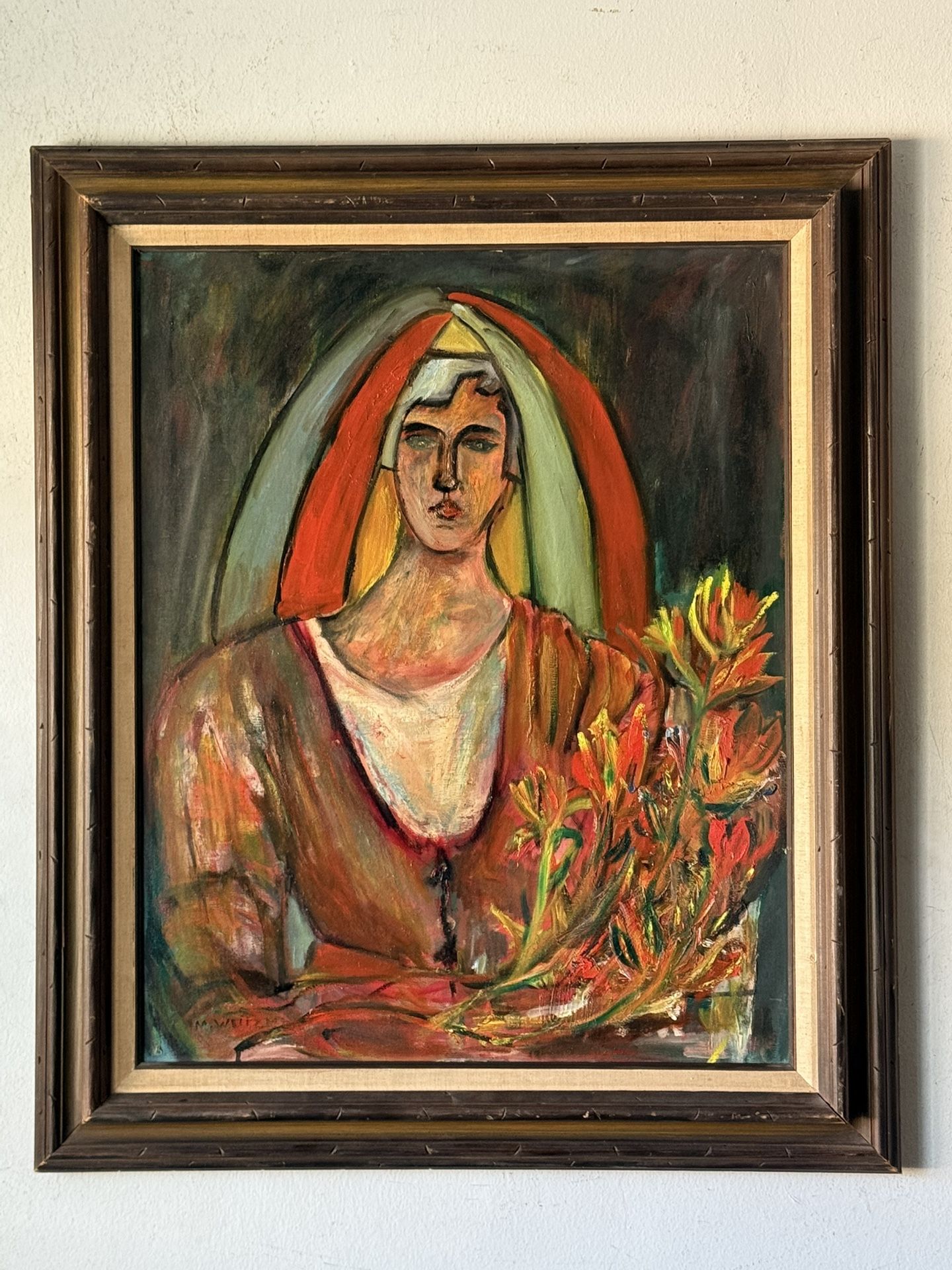 M WEITZMAN VINTAGE MID CENTURY MODERN ABSTRACT OIL PAINTING CUBISM PORTRAIT 1962