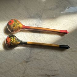 Traditional Russian Khokhloma Hand Painted Spoons