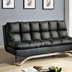 😲👉 BLACK LEATHERETTE FUTON SOFA ADJUSTABLE BED - SILLON CAMA