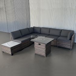 8pc Outdoor Patio Furniture Sectional With Fire Pit