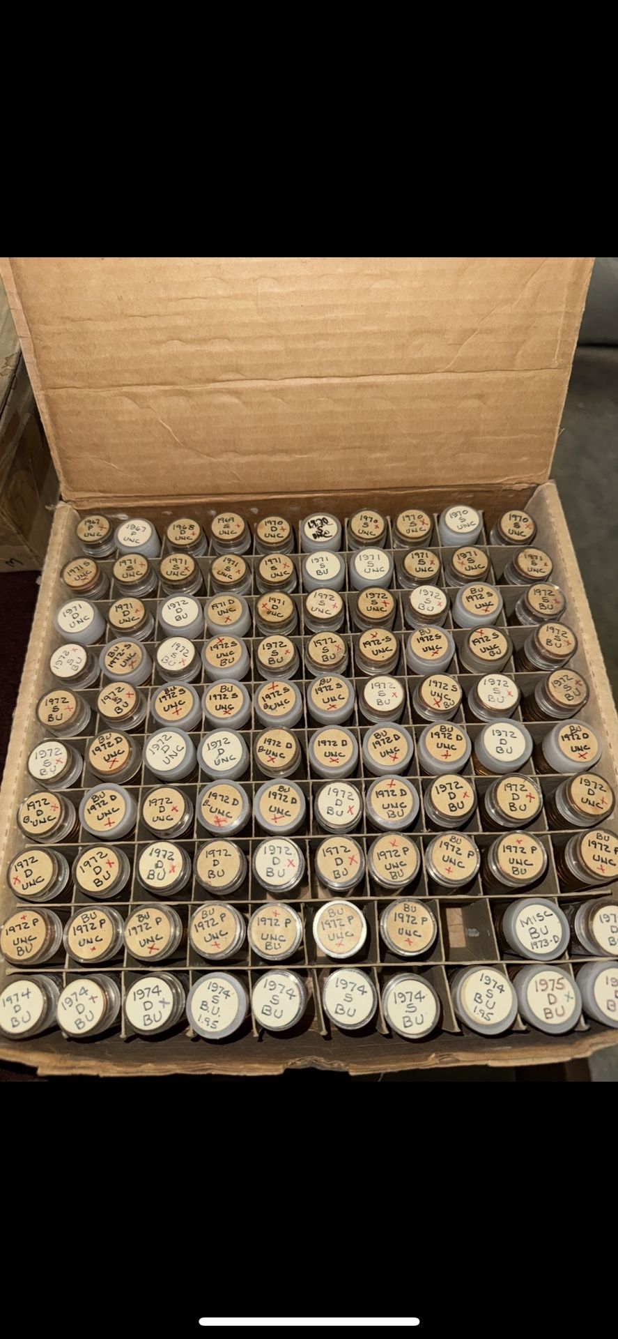 100 Rolls Of 1970S Pennies By Year - Uncirculated