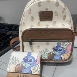 Disney loungefly Stitch And Pineapples Backpacks and Wallet 