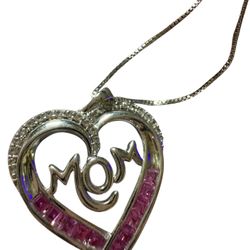 Sterling Silver Mom Necklace With Pink Stones 