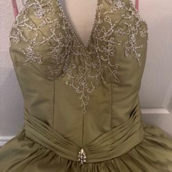 Olive Green Beaded Formal Gown