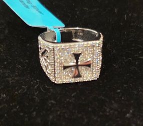 💎 925 Sterling Silver 1.02 CTW VVS D Moissanite Iced Cross Ring – Size 8 💎