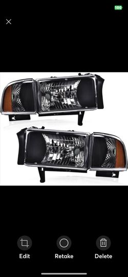 New! “Motux” Pair Black Housing Headlights Replacement Compatible with 1 Dodge Ram 1 3500 Headlamps Set Clear Lens Amber Reflector