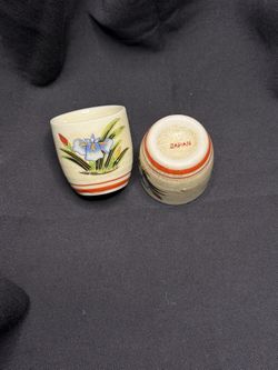 Vintage Japanese Sake Cup Pair with Floral Design  