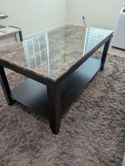 Wood Coffee Table with Faux Marble Top