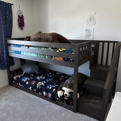 Twin Over Twin Low Bunk Bed With Storage