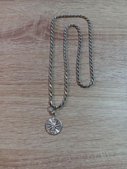 Silver Rope Chain Necklace with Religious Medal
