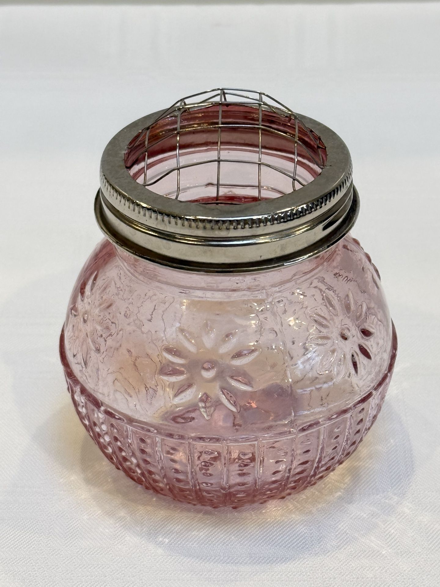 Vintage ASP Pink Pressed Glass Vase With Dome Wire Lid