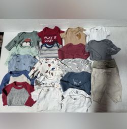 Baby boy bodysuit clothing containing various brands like Carter's, Gerber,