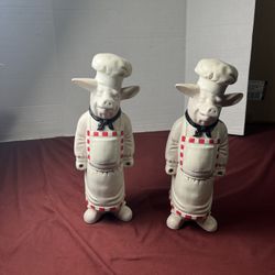 French Pastry, Butcher Shop, Chef Pig-- 15" Figurine,  Lot Of 2