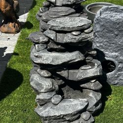 26.4" H Polystone/Stone Powder Classic Stacked Rock Waterfall Fountain with LED Lights and Pump