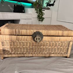 Vintage Asian Wicker Chest / Trunk 