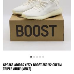 CP9366 ADIDAS YEEZY BOOST 350 V2 CREAM TRIPLE WHITE (MEN'S) 9