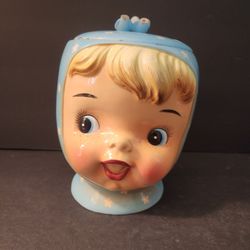 Damaged Vintage Napco Miss Cutie Pie Blue Cookie Jar #A3505/BL - As Is / Repair Project