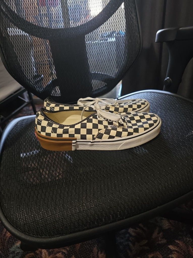 VANS Black Off-White Checkerboard Squares Gum Block Low Shoes Men's 9