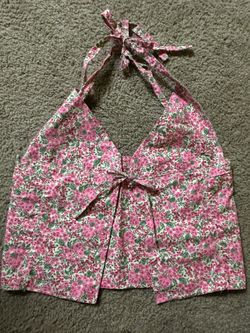 Floral Halter Crop Top with Tie Front
