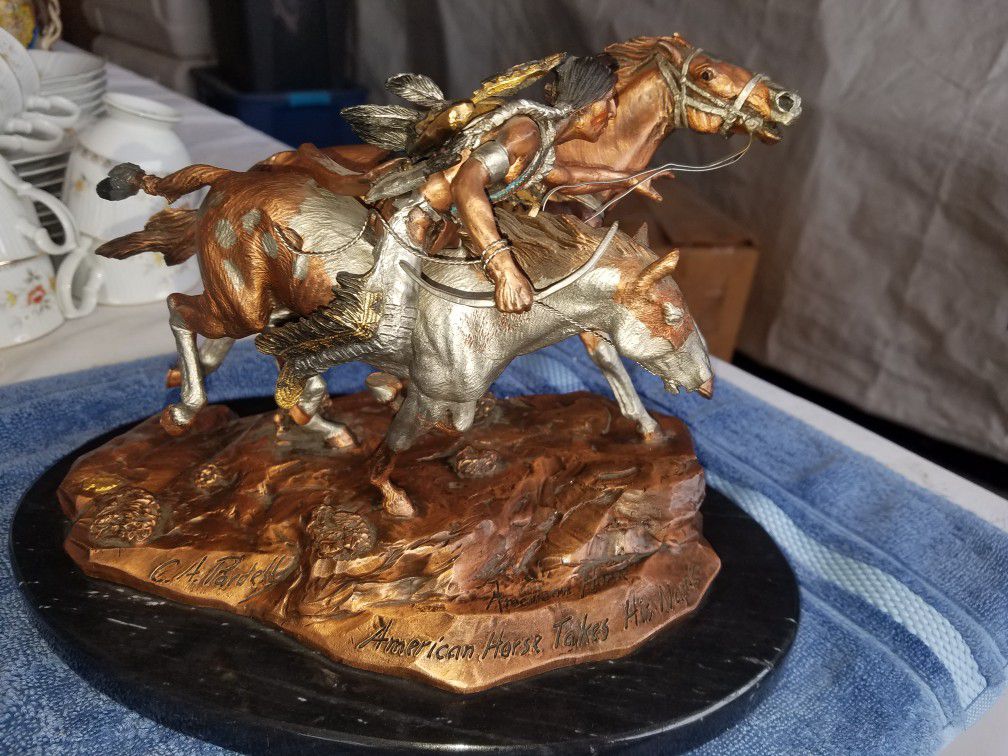 Legends Fine Art Sculpture By Artist C.A.Pardell 1991 American Horse Gets Its Name Sculpture Limited Edition AP/950 