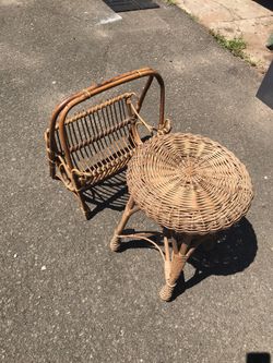 Vintage Bamboo wicker stool and magazines holder price for both.