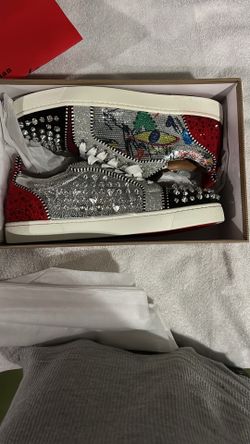 Christian Louboutin Men’s Louis Junior Spikes Multicolor Glitter Sneakers Size 42.5