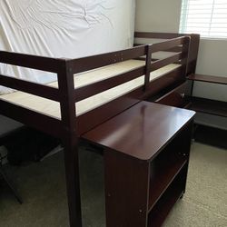 Twin Bed Set with Slide-out Desk and Bookshelf