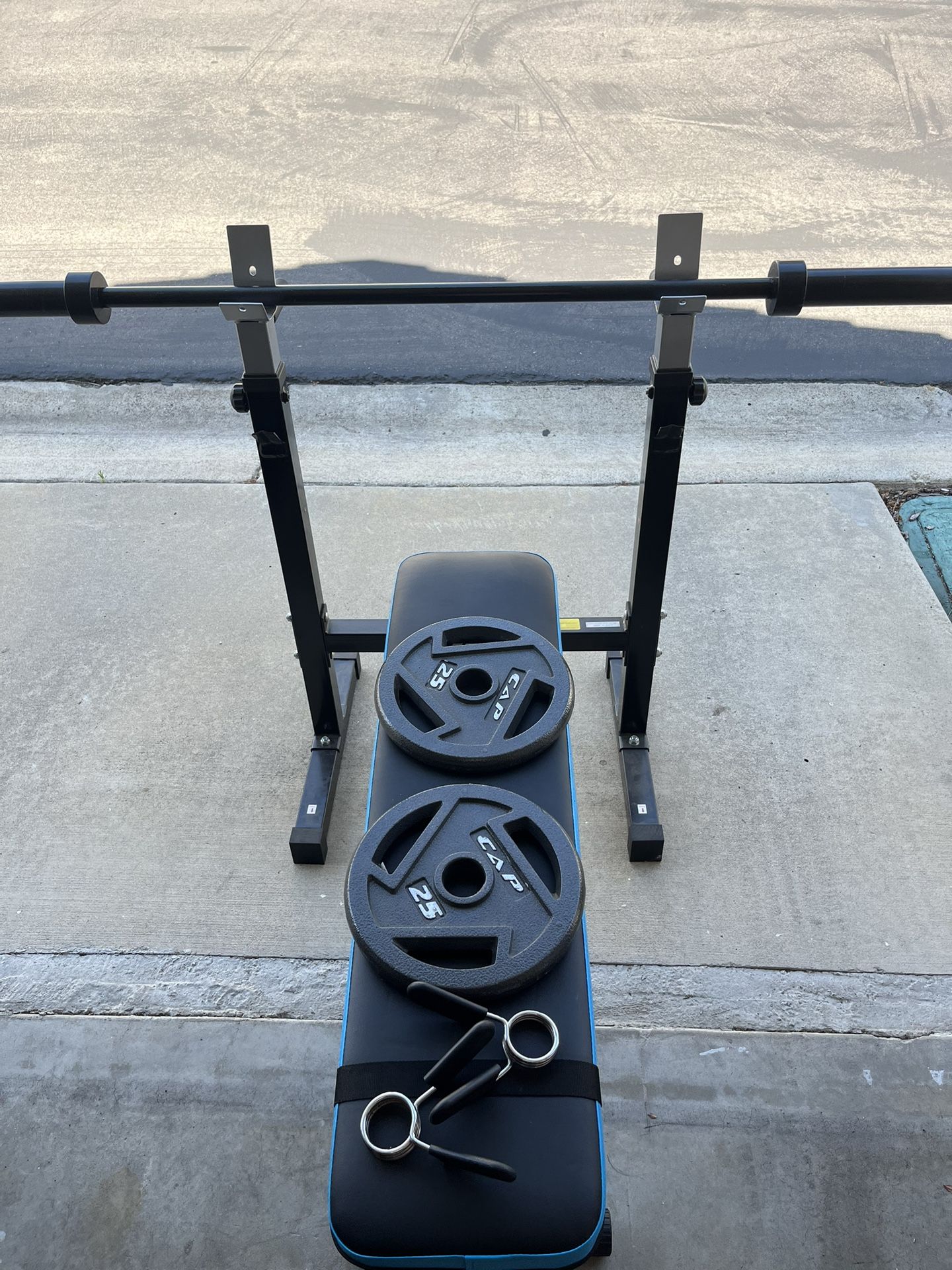 Wright Bench, 45lb Bar, 2-25lb Weights