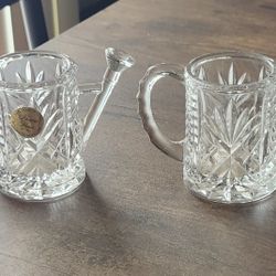 Vintage Princess House Crystal Royal Highlights Mini Watering Can Toothpick Holder Figurine Set of 2