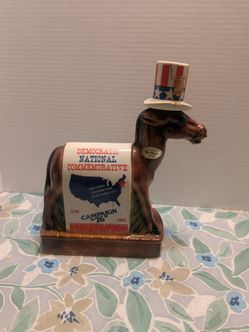 vintage 1976 Ezra Brooks Democratic National Convention Donkey Decanter, crafted by Heritage China to commemorate the 1976 presidential campaign and t