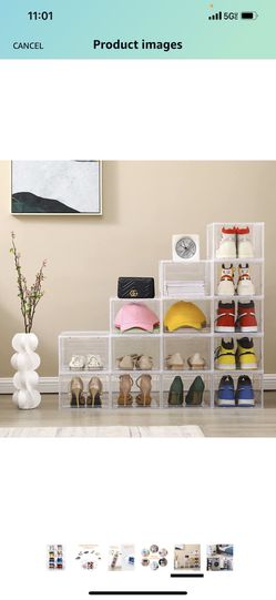 Shoe Storage Box,Set of 8,Shoe Box Clear Plastic Stackable,Drop Front Shoe Box with Clear Door,Shoe Organizer and Shoe Containers For Sneaker Display, Thumbnail
