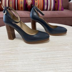 LK Bennett - Raelynn Navy Leather Platform Mary Janes High Heel, Size: 38 EU 