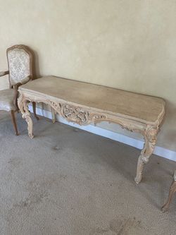 Baroque Style Console Table with Stone Top