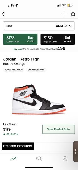 Jordan 1 Electro Orange 9.5