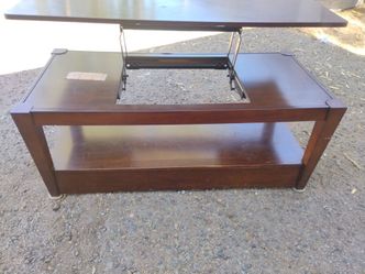 Dark Wood Lift-Top Coffee Table with Storage Shelf