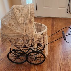 Victorian Style 17.5” Baby Doll Carriage Wood Metal Rubber Wheels Stroller