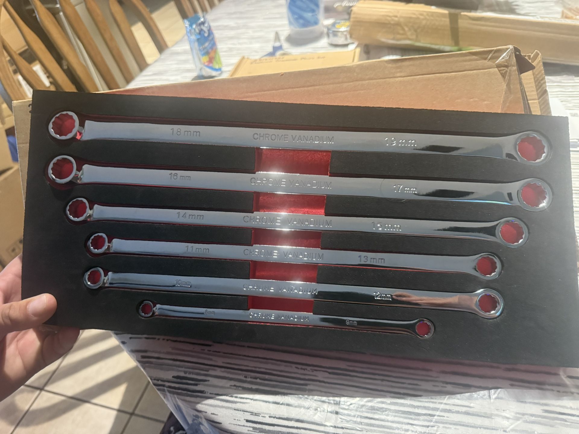 6pcs Extra Long Double Box End Wrench Set Chrome Vanadium Steel Aviation Wrenches Metric 8-19mm new with foam tray $40 firm