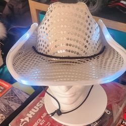Western White Sequence Light Up Hat