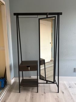 Black metal hall tree with full length mirror