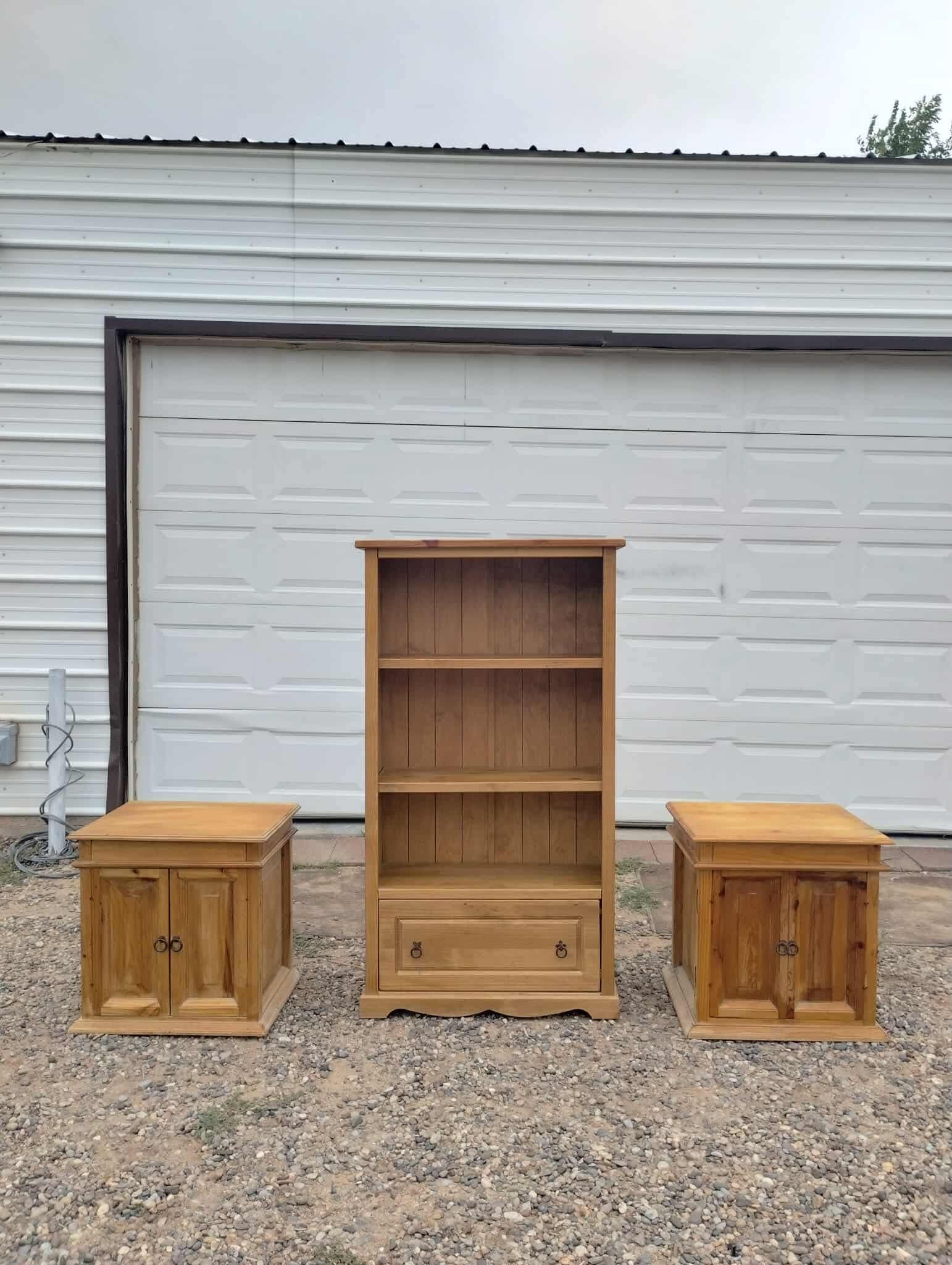 🔥 Rustic Pine 3-Piece Set – Bookcase + 2 Cabinets! 🔥 Turn any room into a cozy, organized space with this solid pine furniture set! Includes a tall