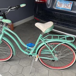 Schwinn Cruiser 7 Speed Seafoam Green + Peach Bike 26inch Like New
