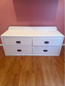 White 4-Drawer Dresser / Storage Chest – Wide & Low Profile