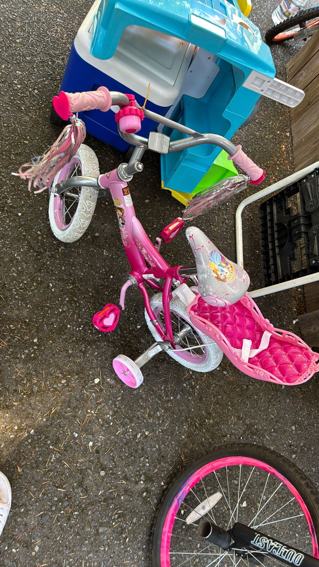 12" Pink Princess Bike With Training Wheels And Doll Seat