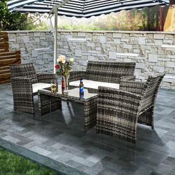 4 Piece Rattan Sofa Seating Group with Cushions (3)