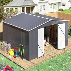 Outdoor Storage Shed, Metal Garden Shed with Updated Frame Structure, Tool Sheds for Backyard Garden Patio Lawn (Black, 12x10 FT)