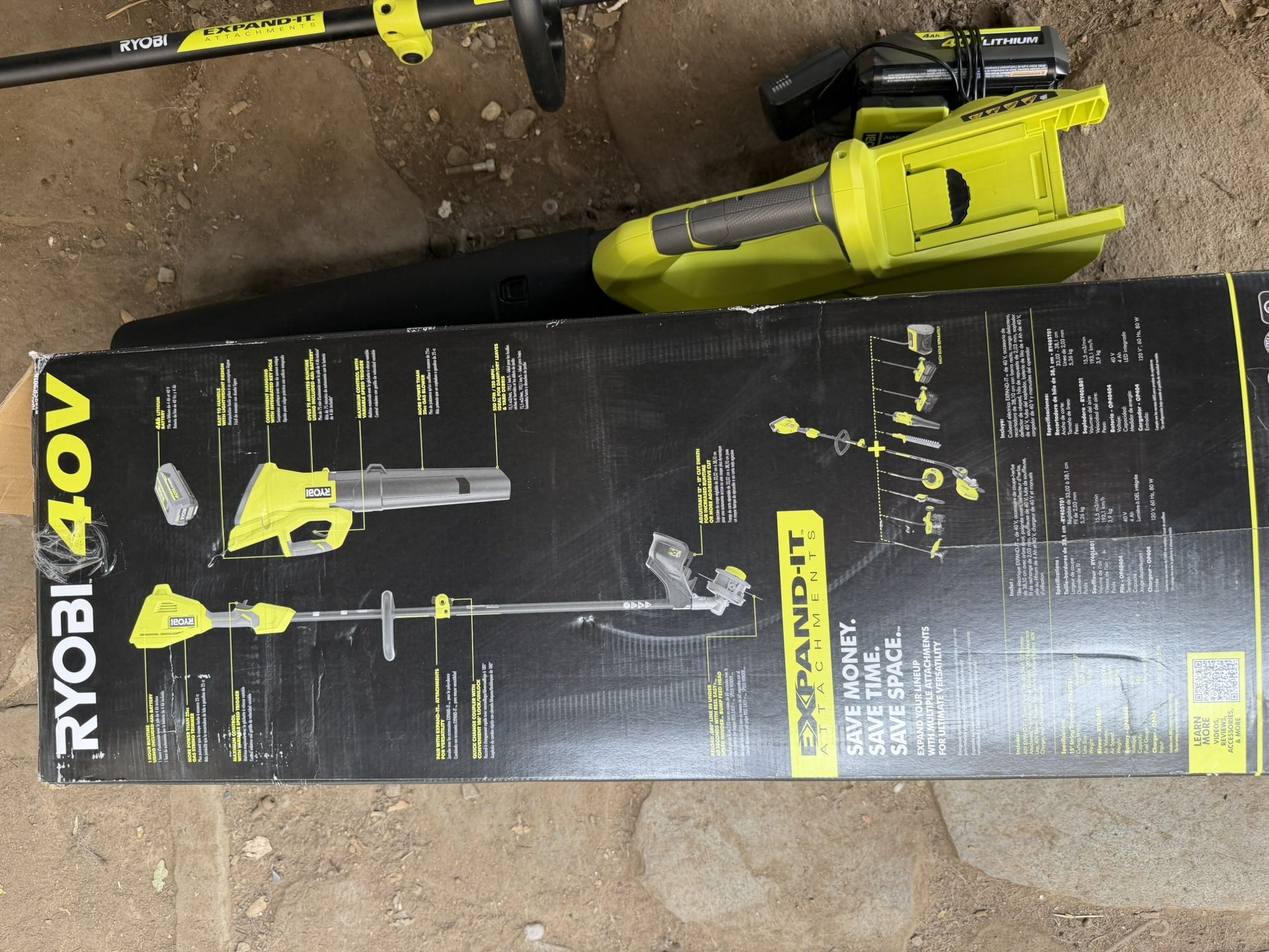 RYOBI 40V HP Brushless 650 CFM 160 MPH Cordless Leaf Blower and Carbon Fiber String Trimmer with 4Ah Battery and Charger