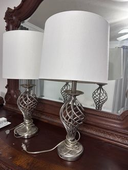 Free-Pair of Brushed Nickel Spiral Table Lamps