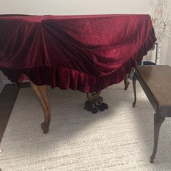 Burgundy Velvet Piano Cover With Foot Pedal Covers